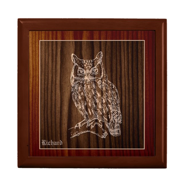 Wood Great Horned Owl Custom Jewelry Box (Front)
