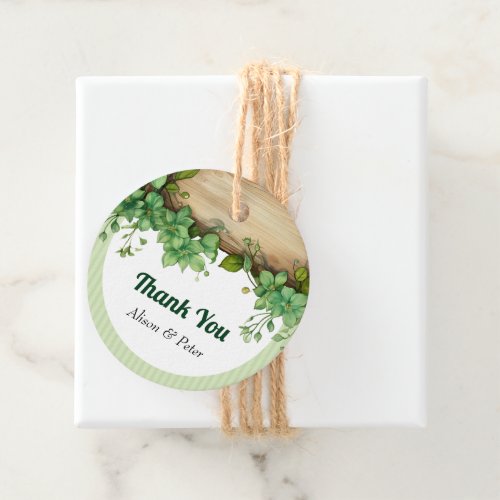 Wood greenery and stripes spring wedding favor tags