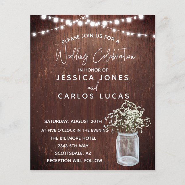 Wood Gypsophila Baby's Breath Mason Jar Budget (Front)