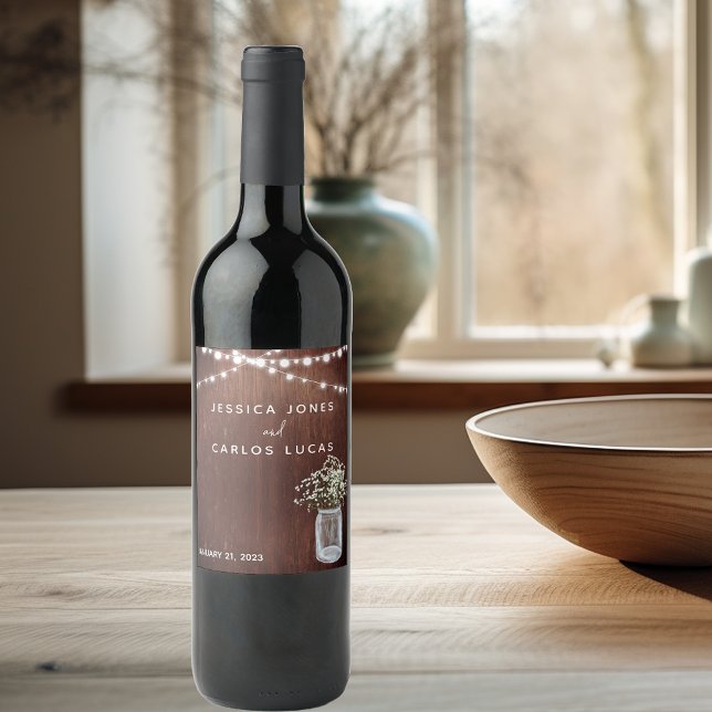 Wood Gypsophila Baby's Breath Mason Jar Wine Wine Label (Creator Uploaded)