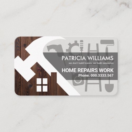 Wood Hammer Rooftop Building Silhouette Business Card