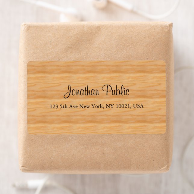Wood Handwritten Script Name Text Elegant Address Label (Insitu)