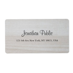 Wood Handwritten Script Name Text Shipping Address Label