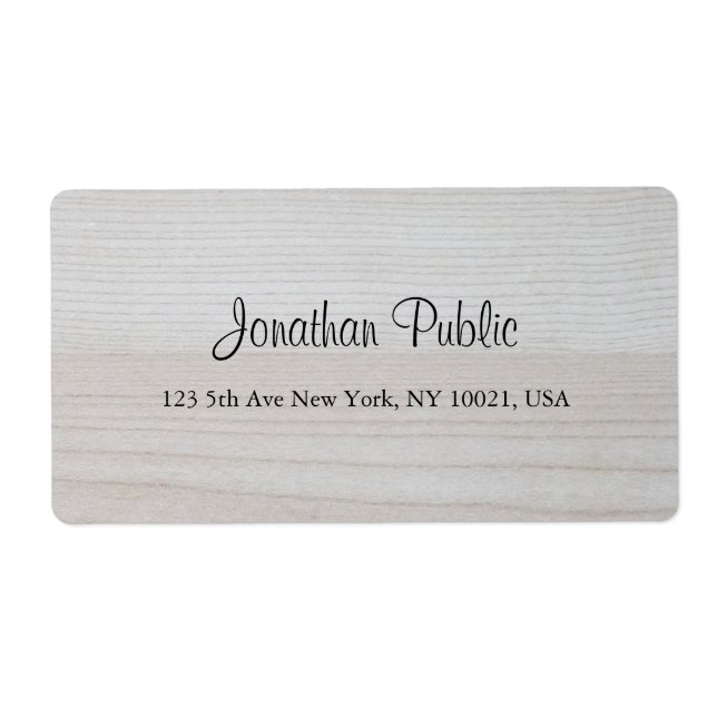 Wood Handwritten Script Name Text Shipping Address Label (Front)