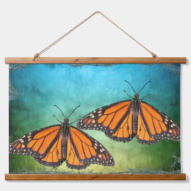 Wood Hanging Tapestry with Monarch Butterflies (Front)