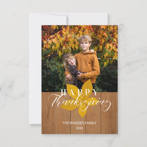 Wood Happy Thanksgiving Script Leaves Photo