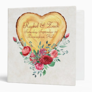 Wood heart and roses Country Love 3 Ring Binder