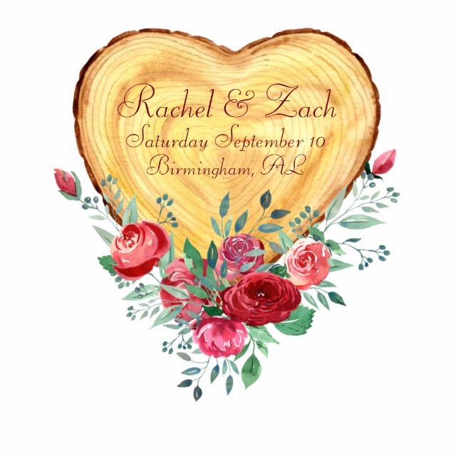 Wood heart and roses Country Love custom magnet (Front)