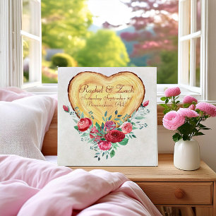 Wood heart and roses Country Love Faux Canvas Print