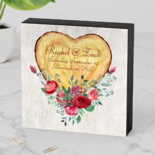 Wood heart and roses Country Love Wooden Box Sign