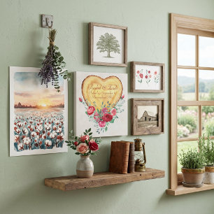 Wood heart and roses wedding memory faux canvas print