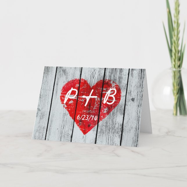 Wood Heart Initials Invitation (Front)