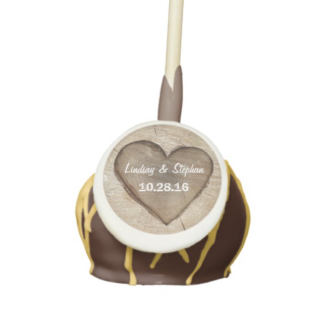Wood heart rustic country wedding cake pops (Front)