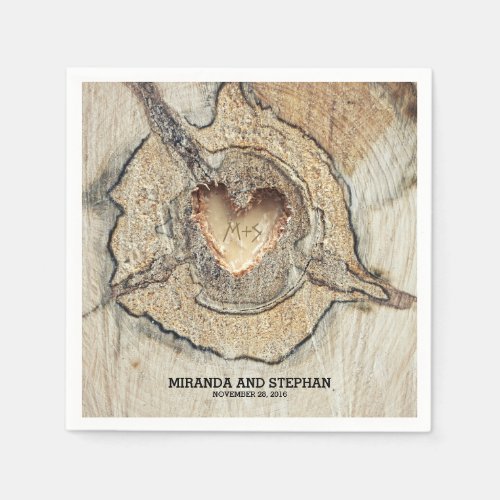 Wood Heart Rustic Country Wedding Paper Napkins