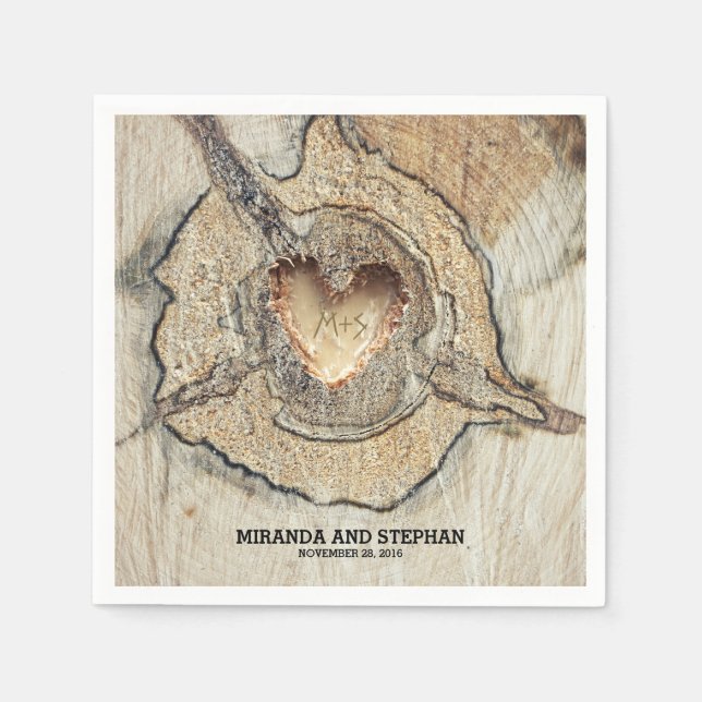 Wood Heart Rustic Country Wedding Paper Napkins (Front)