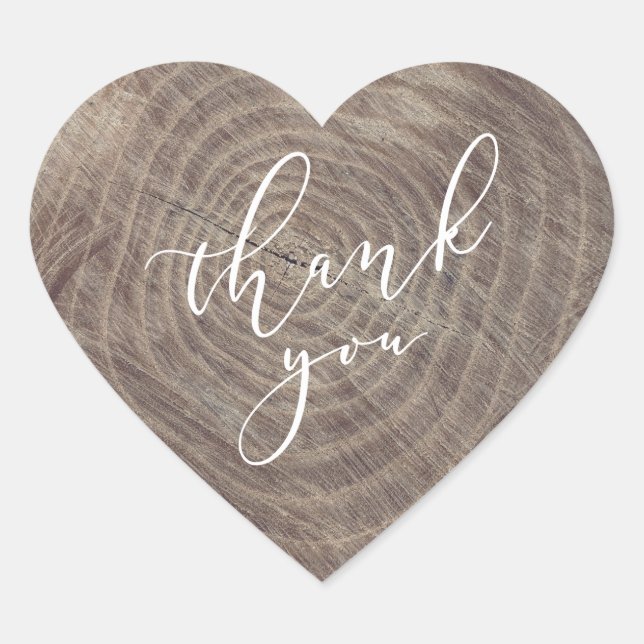 Wood heart rustic favor sticker (Front)