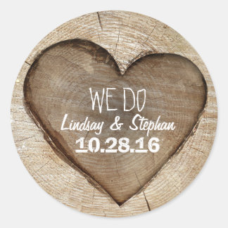 Wood Heart Rustic Wedding Classic Round Sticker