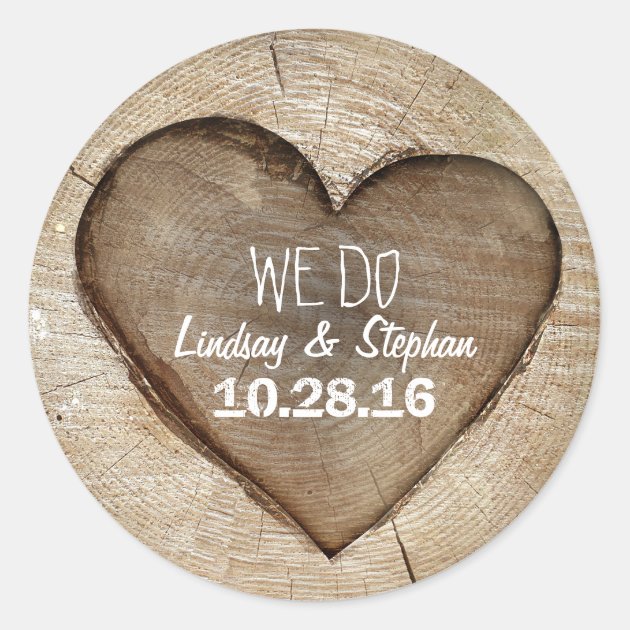 Wood Heart Rustic Wedding Classic Round Sticker