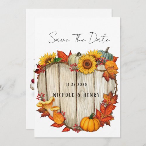 Wood Heart Shape Pumpkin Save The Date Invitation