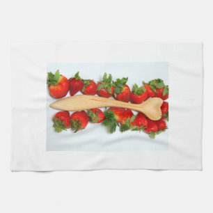 Wood heart Spoon surrounded by Strawberries Towel