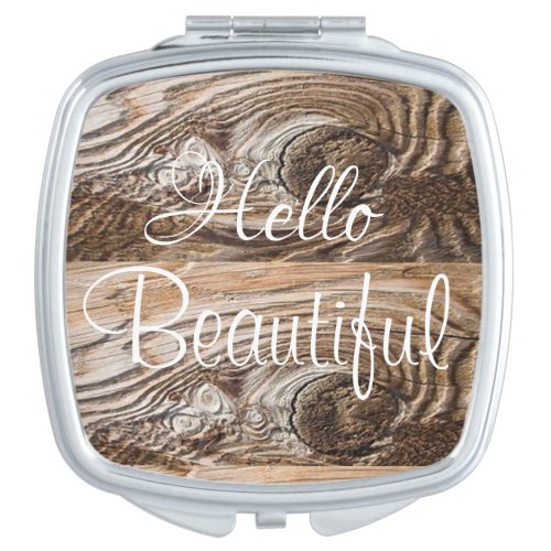 Wood Hello Beautiful Compact Mirror