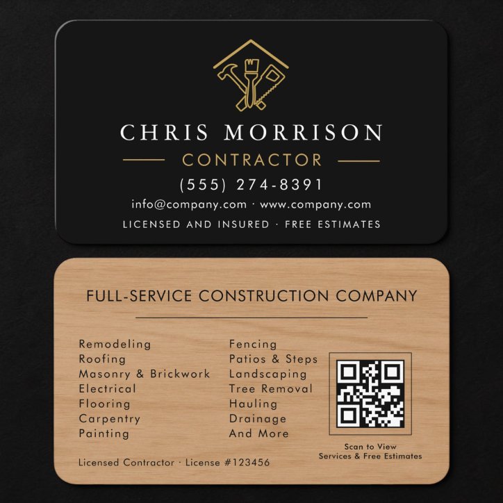 Wood Home Improvement QR Code Business Card