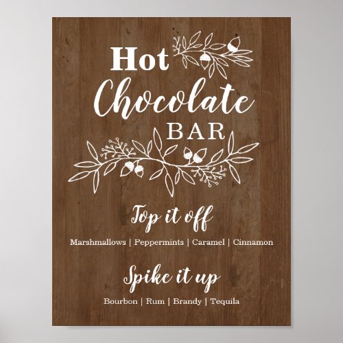 Wood Hot Chocolate Bar Menu Wedding Party Poster