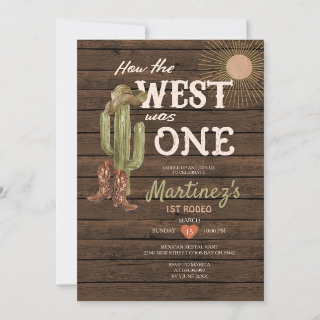 Wood How The West Was One Birthday Party Cowboy  Invitation (Front)