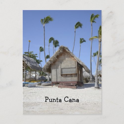 wood hut on a tropical beach postcard