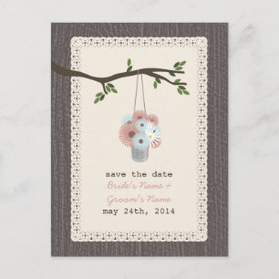 Wood Inspired Can Of Daisies Save The Date Announcement Postcard