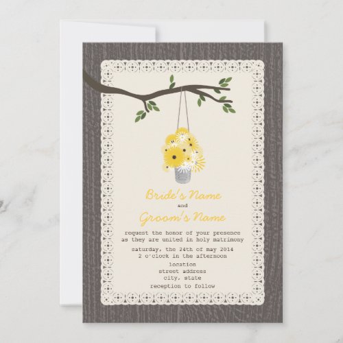 Wood Inspired / Tin Can Of Wildflowers Wedding Personalized Invite