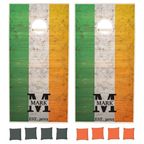 Wood IRISH FLAG Personalized name and Monogram Cornhole Set