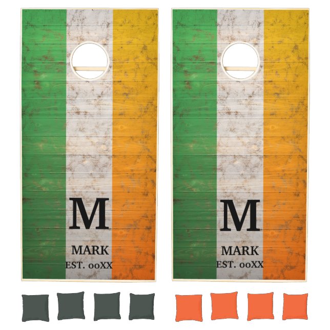 Wood IRISH FLAG Personalized name and Monogram Cornhole Set (Set)
