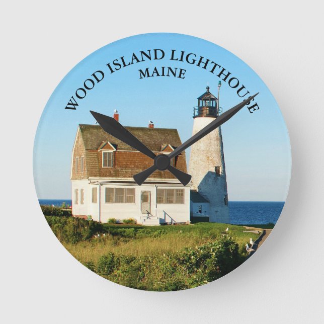 Wood Island Lighthouse, Maine Round Wall Clock (Front)