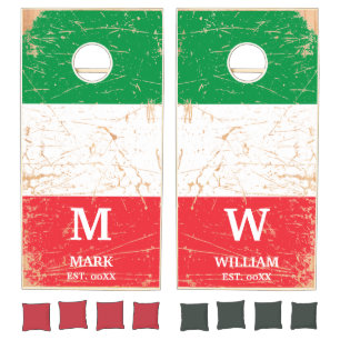 Wood Italy Flag Personalized 2 name and Monogram Cornhole Set