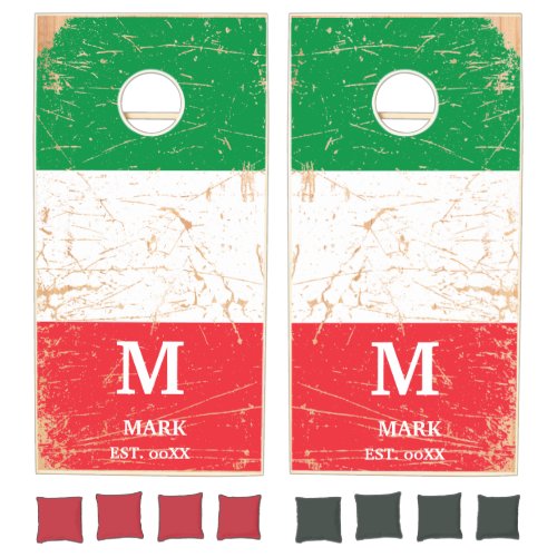 Wood Italy Flag Personalized name and Monogram Cornhole Set