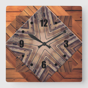 Wood Kaleidoscope Design Square Wall Clocks