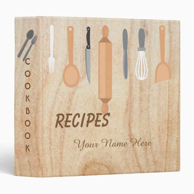 Wood Kitchen utensils recipe binder book (Front/Spine)