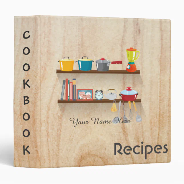 Wood Kitchen utensils recipe binder book Zazzle