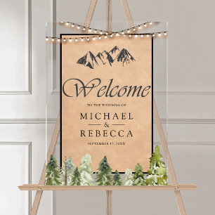 Wood Kraft Mountain Forest Wedding Welcome Acrylic Sign