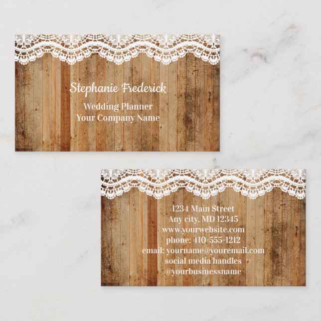 Wood Lace Rustic Country Feminine Business Card (Front/Back)