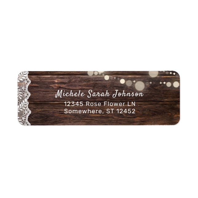 Wood Lace & String Lights Return Address Label (Front)