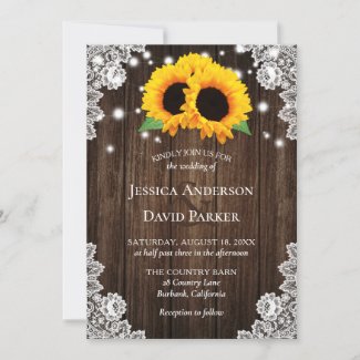Wood Lace String Lights Sunflower Invitations