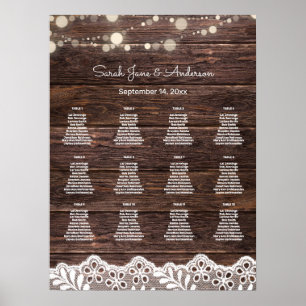 Wood, Lace, String Lights Wedding Seating Chart