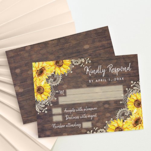 Wood Lace Sunflower Rustic RSVP Response Card