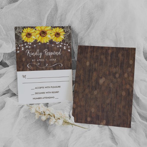 Wood Lace Sunflower Rustic RSVP Response Card