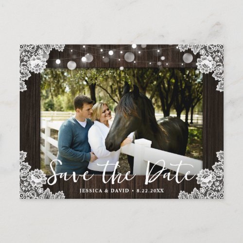 Wood Lace Wedding Save The Date Photo Postcards