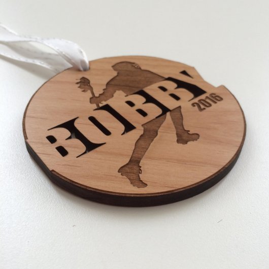 Wood Lacrosse Ornament for Christmas Team Gifts (SideFront)
