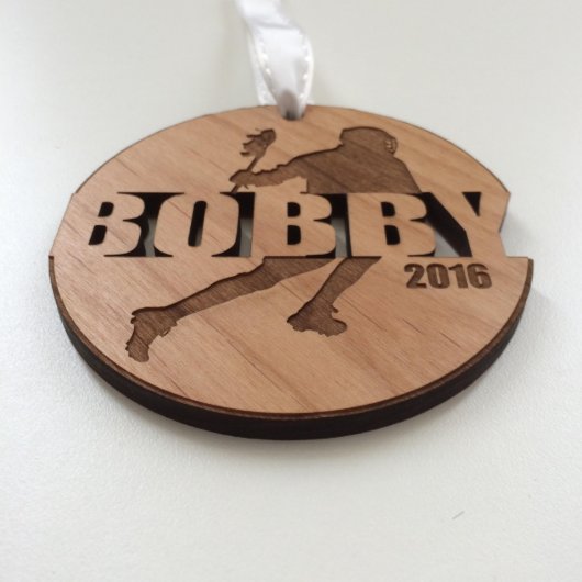 Wood Lacrosse Ornament for Christmas Team Gifts (Bottom Front)