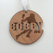 Wood Lacrosse Ornament for Christmas Team Gifts (Front)